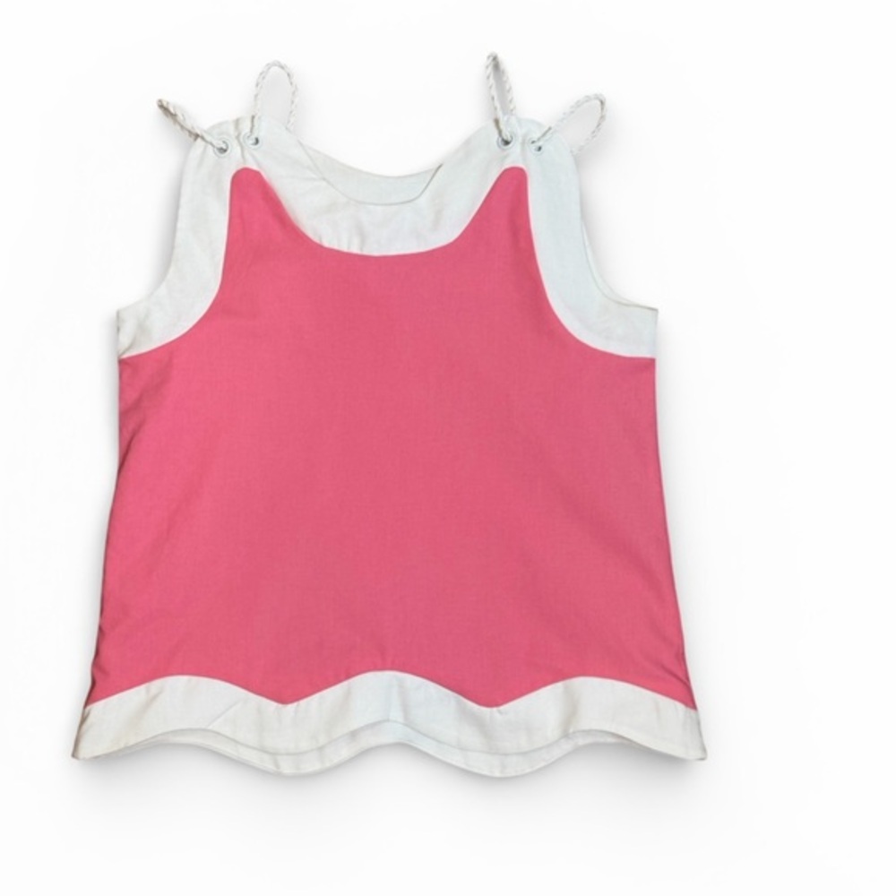 AUREUM pink white Linen Blend Sleeveless Top Scalloped Hem Rope Straps Medium - Picture 2 of 8